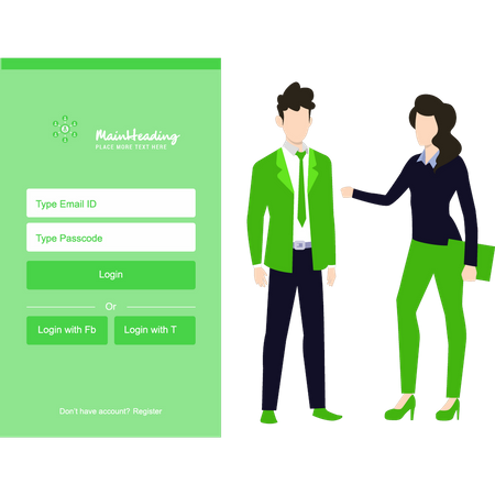 Boy and girl logging into account  Illustration