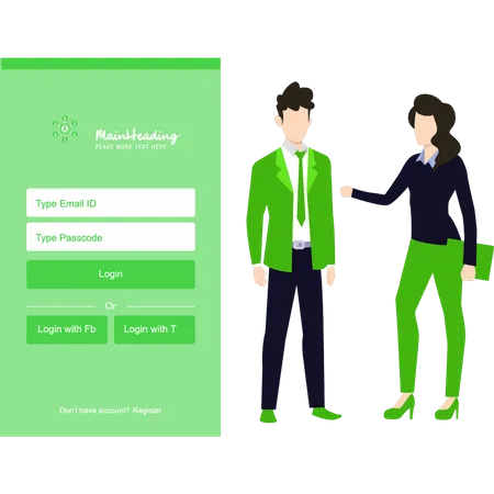 Boy And Girl Are Logging Into The Account Illustration