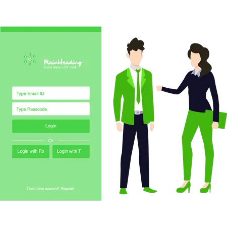 Boy and girl logging into account  Illustration