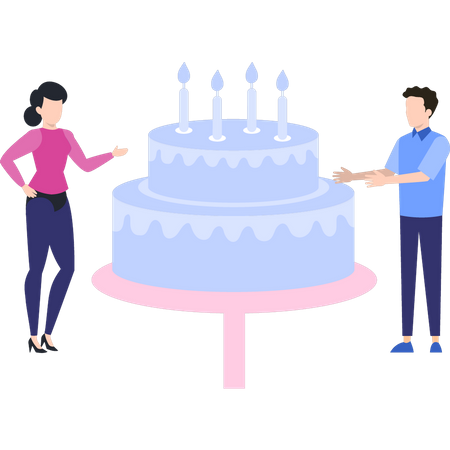 Boy and girl looking at cake  Illustration