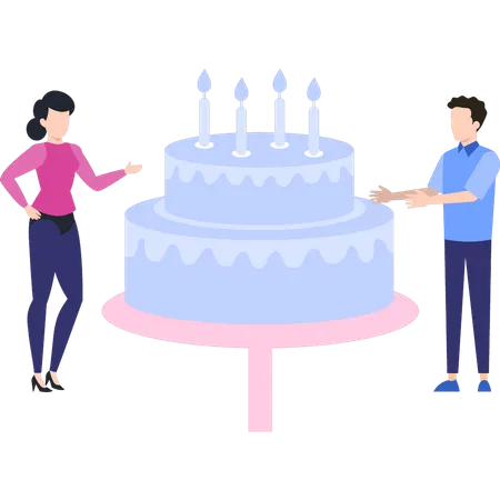 Boy And Girl Looking At Cake Illustration