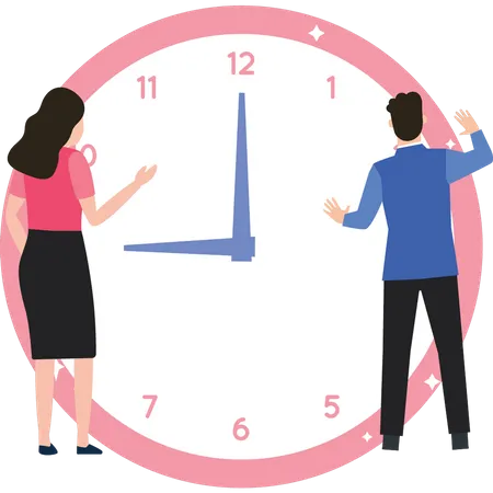 Boy And Girl Are Looking At The Clock Illustration
