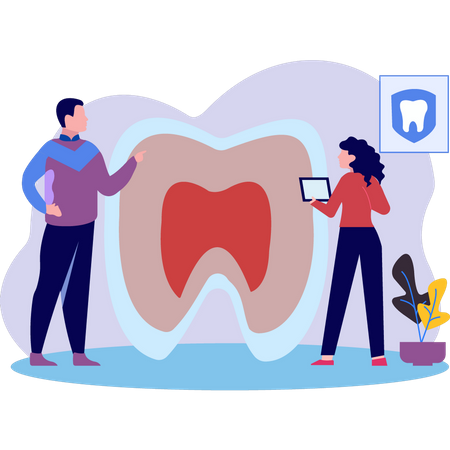 Boy and girl looking at dental report  Illustration