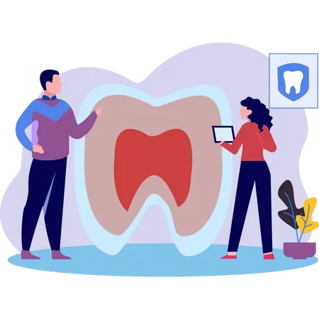 Boy and girl looking at dental report  Illustration