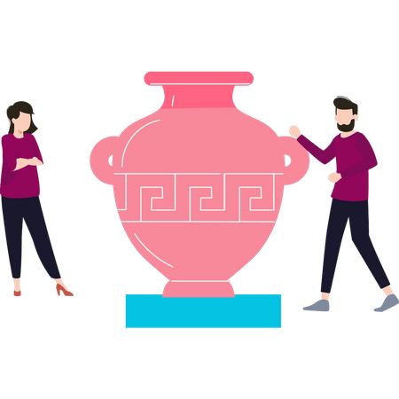 Boy and girl looking at handicraft vase  イラスト