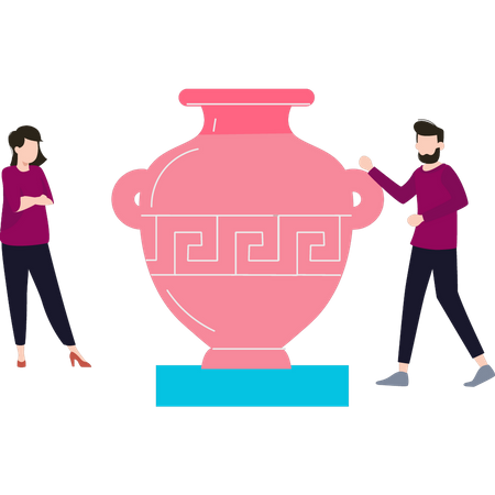 Boy and girl looking at handicraft vase  Illustration