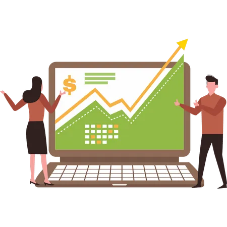 Boy and girl looking at income graph  Illustration