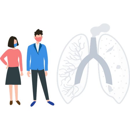 Boy and girl looking at lung disease from air pollution Illustration