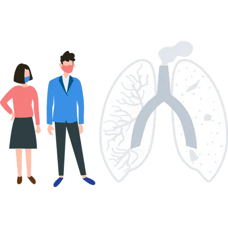 Boy and girl looking at lung disease from air pollution  Illustration