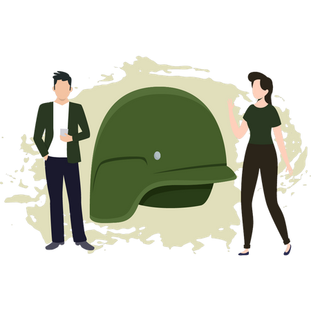 Boy And Girl Looking At Military Hat Illustration