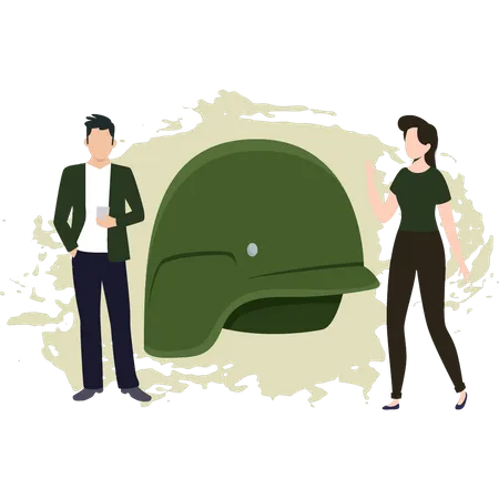 Boy And Girl Looking At Military Hat Illustration
