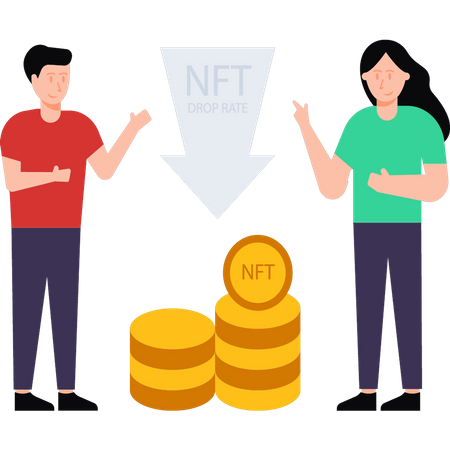 Boy and girl looking at NFT drop rates Illustration