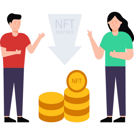 Boy and girl looking at NFT drop rates  Illustration