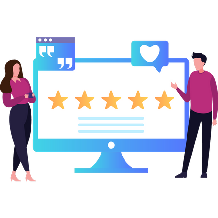 Boy and girl looking at star rating feedback  Illustration