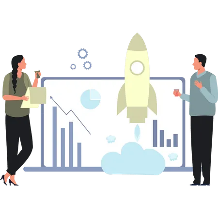 Boy And Girl Looking At Startup Graph  Illustration
