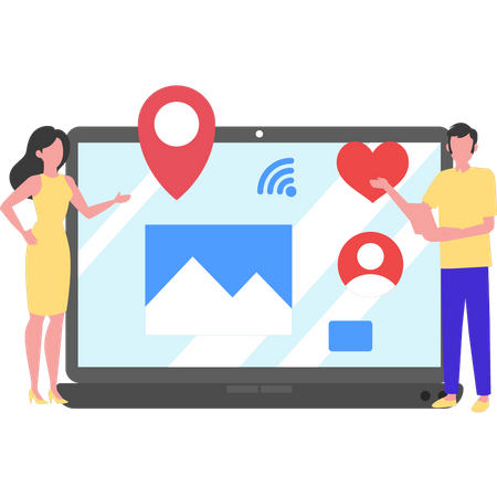 Boy and girl looking for online user location  Illustration