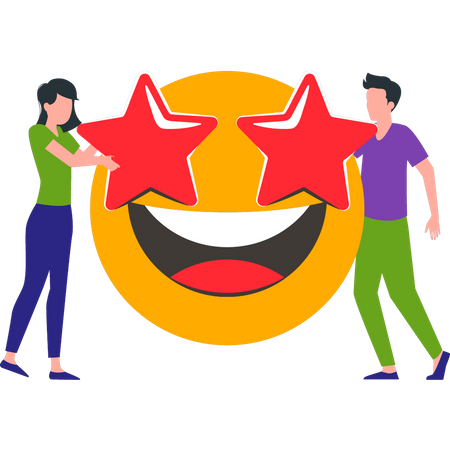 Boy and girl looking starry eyes on face emoji  Illustration