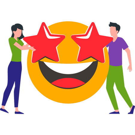 Boy and girl looking starry eyes on face emoji  Illustration