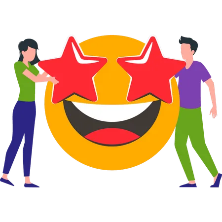 Boy and girl looking starry eyes on face emoji  Illustration