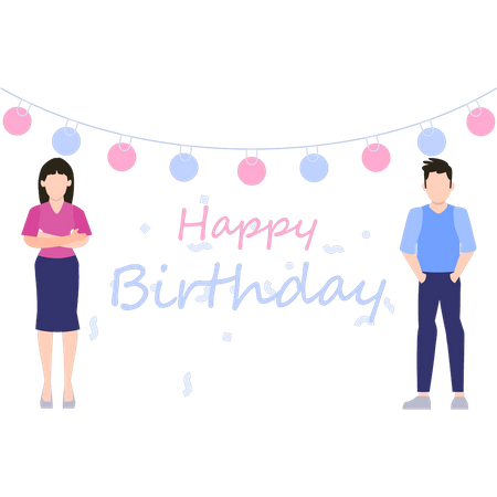 Boy and girl making birthday decorations  Illustration