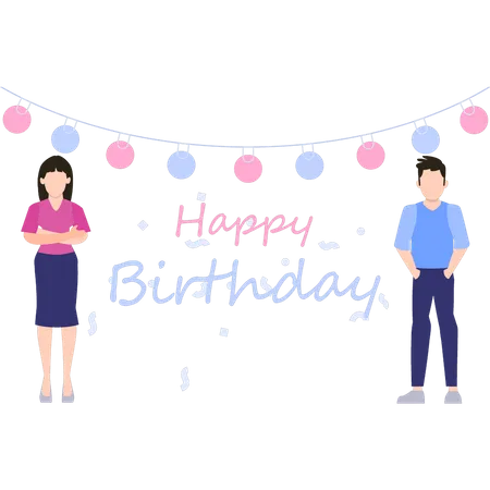 Boy and girl making birthday decorations  Illustration