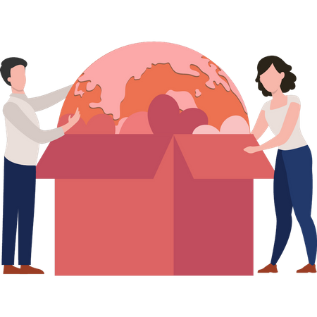 Boy and girl making global donations  Illustration