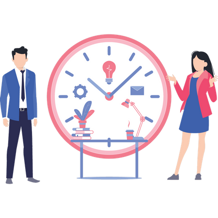Boy and girl manage their activities according to time  Illustration