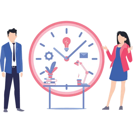 Boy and girl manage their activities according to time  Illustration