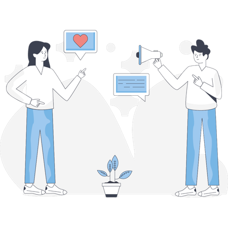 Boy and girl  marketing on social media  Illustration