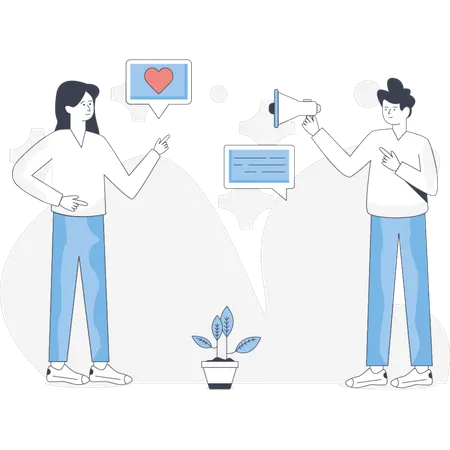 Boy and girl  marketing on social media  Illustration
