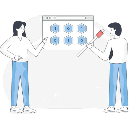 Boy And Girl Mining Data  Illustration