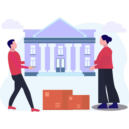 Boy And Girl Moving House  Illustration
