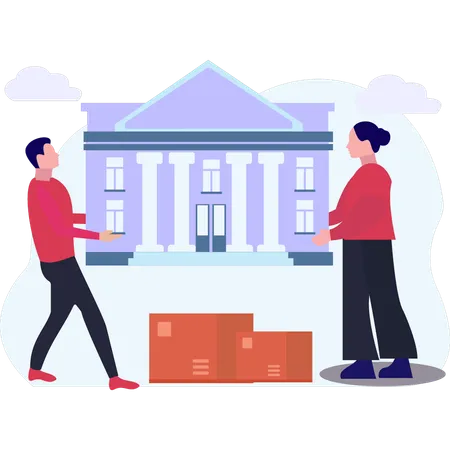 Boy And Girl Are Moving House Illustration