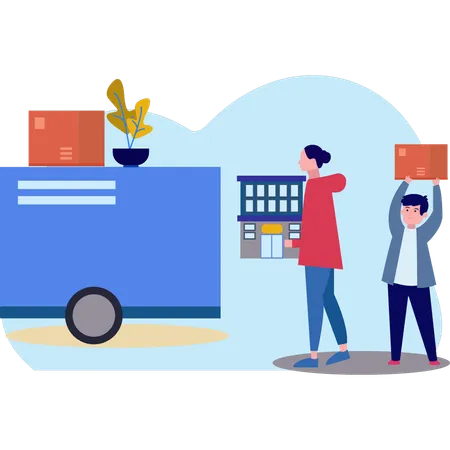 Boy And Girl Moving House  Illustration