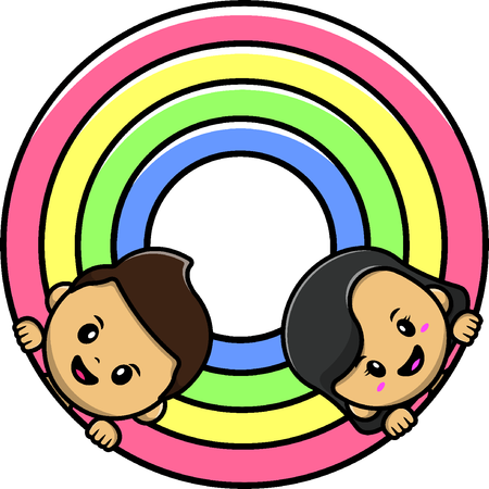 Boy And Girl On Rainbow  Illustration