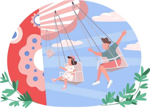 Boy and girl on swing  Illustration