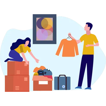 Boy And Girl Are Packing Clothes Illustration