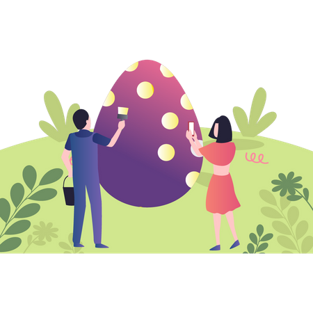 Boy and girl painting Easter eggs Illustration