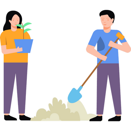 Boy and girl planting plants  Illustration