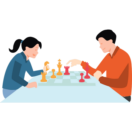 Boy and girl playing chess Illustration