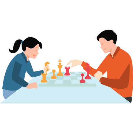 Boy and girl playing chess  Illustration