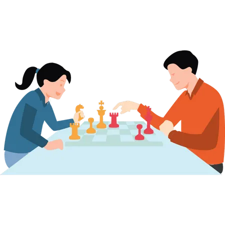 Boy and girl playing chess  Illustration