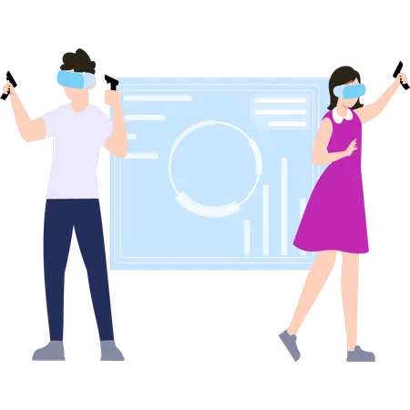 Boy and girl playing games wearing VR glasses  Illustration