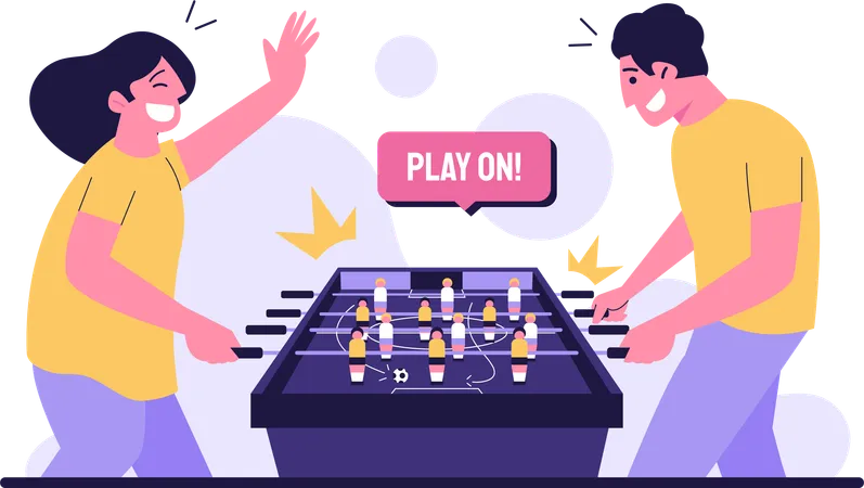 Boy and girl playing table soccer together  イラスト