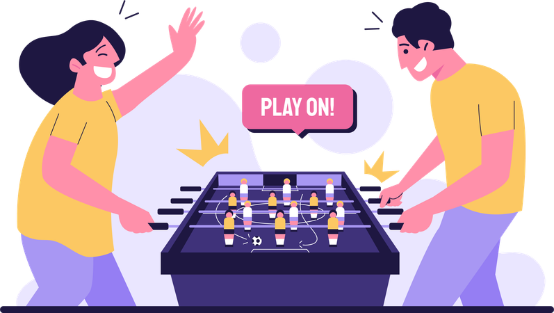 Boy and girl playing table soccer together  Illustration