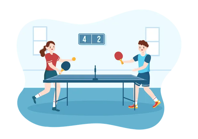 Boy and girl Playing Table Tennis  Illustration