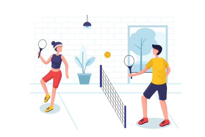 Boy and girl playing tennis  Illustration