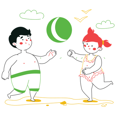 Boy and girl playing with ball Illustration