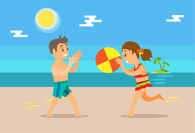 Boy and girl playing with ball  Illustration