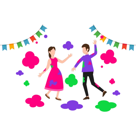 Boy and girl playing with colors  Illustration